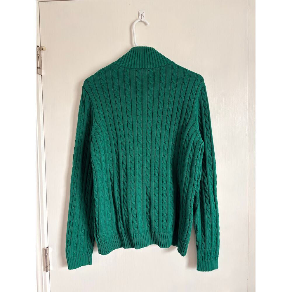 Lauren Ralph Lauren Cable Knit Full Zip Sweater Logo Pocket XL Preppy Old Money - Picture 2 of 7